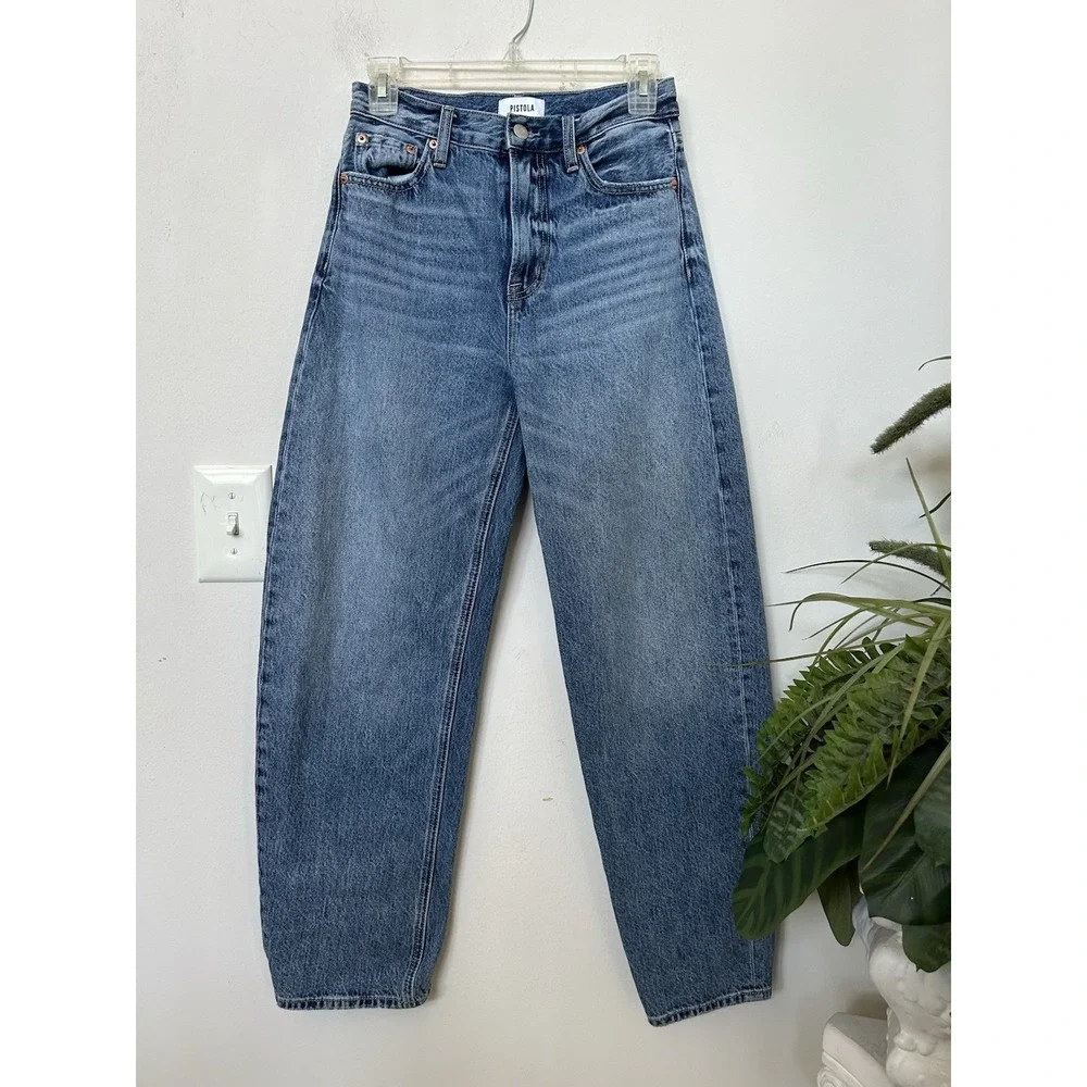 Pistola Wes High Rise Barrel Tapered Jeans Size 25 Light Wash Style P00016820RL - Picture 3 of 7